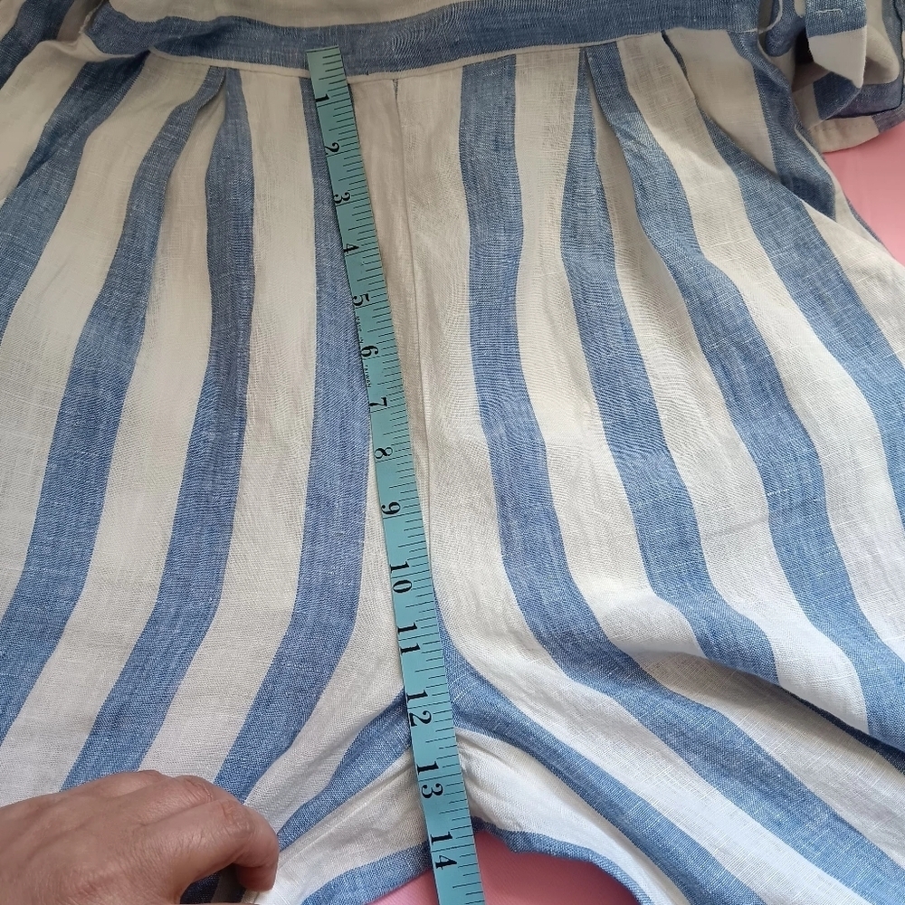 Miss Me jumpsuit Striped Linen White Blue pockets Summer Beach Vacation sz S - Picture 12 of 16